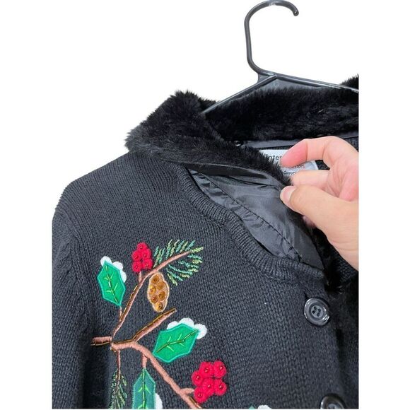 Vintage Tiara International Cardigan Sweater Cardinal Fur Collar Size Medium - Picture 7 of 10